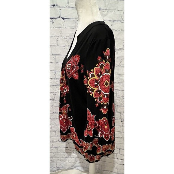 INC International Concepts Shift Dress Black Red Yellow 3/4 Belle Sleeves Large - Picture 3 of 8